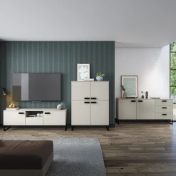 Credenza alta 108x144h cm 4 ante moderna beige cashmere nero Casmira