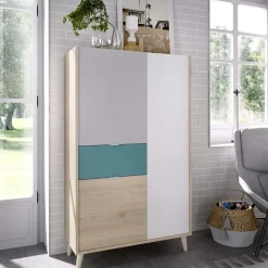 Credenza alta 80x137h cm 3 ante rovere grigio bianco petrolio Dominic