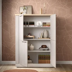 Credenza alta 118x160h cm 4 ante rovere bianco frassinato Armonia