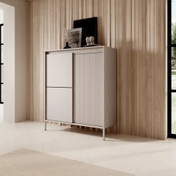 Credenza alta 104x124h cm 3 ante beige cannettato Ciar