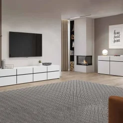 Credenza alta 120x140h cm 4 ante moderna bianco opaco nero Lolla