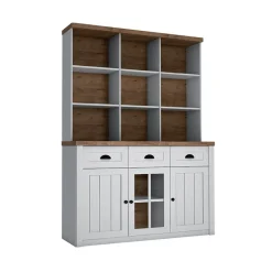 Credenza alta 130x200h cm 3 cassetti con vetrina bianco frassinato rovere Provenza