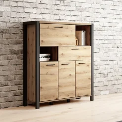 Credenza alta 120x140h cm moderna quercia nero opaco Neive