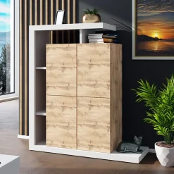 Credenza alta 129x151h cm moderna bianco rovere Pabla