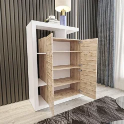 Credenza alta 129x151h cm moderna bianco rovere Pabla
