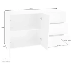 Credenza moderna 140x86h cm 2 ante 3 cassetti bianco lucido Candia Gihome®