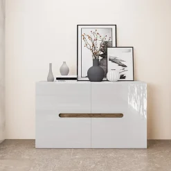 Credenza 120x78cm 2 ante moderna bianco lucido Biancastagno