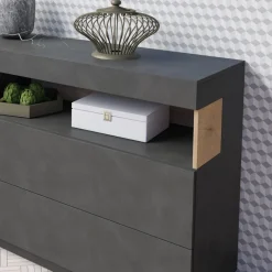 Credenza 169x85h cm 1 anta 3 cassetti antracite rovere Bahama