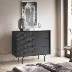 Credenza 97x83h cm 1 anta 3 cassetti  moderna antracite frassinato nero Parigi