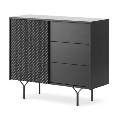 Credenza 97x83h cm 1 anta 3 cassetti  moderna antracite frassinato nero Parigi