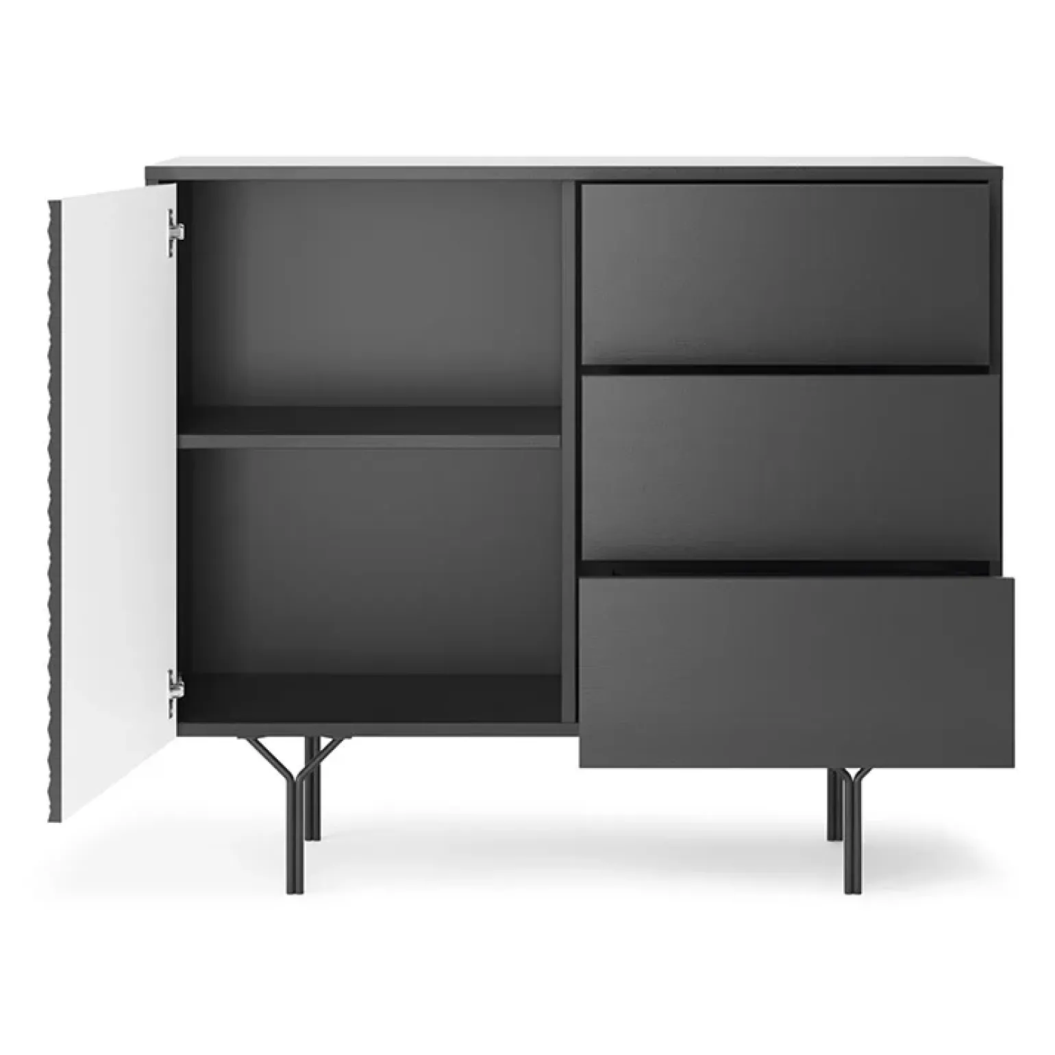 Credenza 97x83h cm 1 anta 3 cassetti moderna antracite frassinato nero Parigi