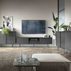 Credenza 97x83h cm 1 anta 3 cassetti moderna antracite frassinato nero Parigi