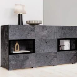 Credenza 132x70h cm 2 ante 3 cassetti moderna ossido nero Emotion Gihome®