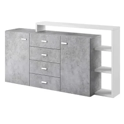 Credenza 180x98h cm 2 ante 4 cassetti moderna bianco cemento Megan Gihome®