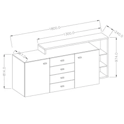 Credenza 180x98h cm 2 ante 4 cassetti moderna bianco cemento Megan Gihome®