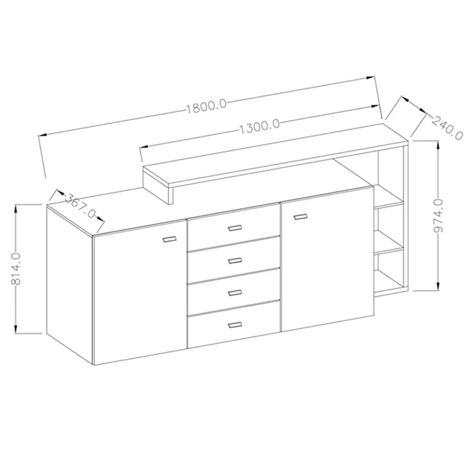 Credenza 180x98h cm 2 ante 4 cassetti moderna bianco cemento Megan Gihome®