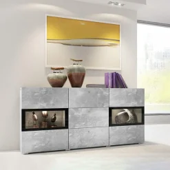 Credenza 132x70h cm 2 ante 3 cassetti moderna cemento Emotion Gihome®