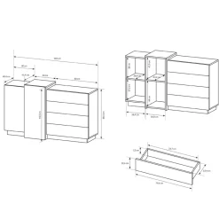 Credenza 160x94h cm 2 ante 4 cassetti moderna quercia bianco opaco James