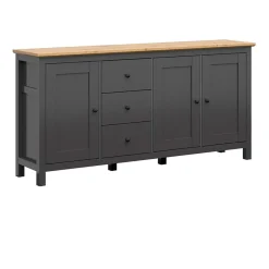 Credenza 199x96h cm 3 ante 3 cassetti nero grafite rovere chiaro Holga