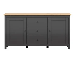 Credenza 186x96h cm 2 ante 3 cassetti nero grafite rovere chiaro Holga
