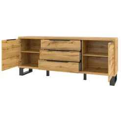 Credenza 201x83h cm 2 ante 3 cassetti  moderna quercia metallo nero Petra