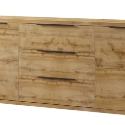 Credenza 201x83h cm 2 ante 3 cassetti  moderna quercia metallo nero Petra
