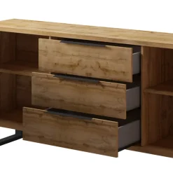 Credenza 201x83h cm 2 ante 3 cassetti  moderna quercia metallo nero Petra