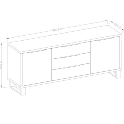 Credenza 201x83h cm 2 ante 3 cassetti  moderna quercia metallo nero Petra