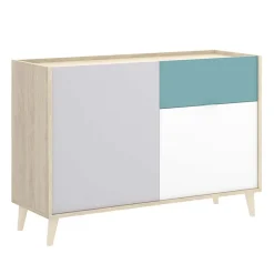 Credenza 105x75h cm 2 ante 1 cassetto rovere grigio bianco petrolio Dominic