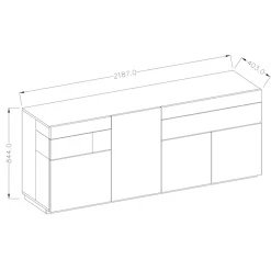 Credenza 219x85h cm 4 ante 2 cassetti bianco lucido rovere Bahama
