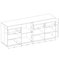 Credenza 219x85h cm 4 ante 2 cassetti bianco lucido rovere Bahama