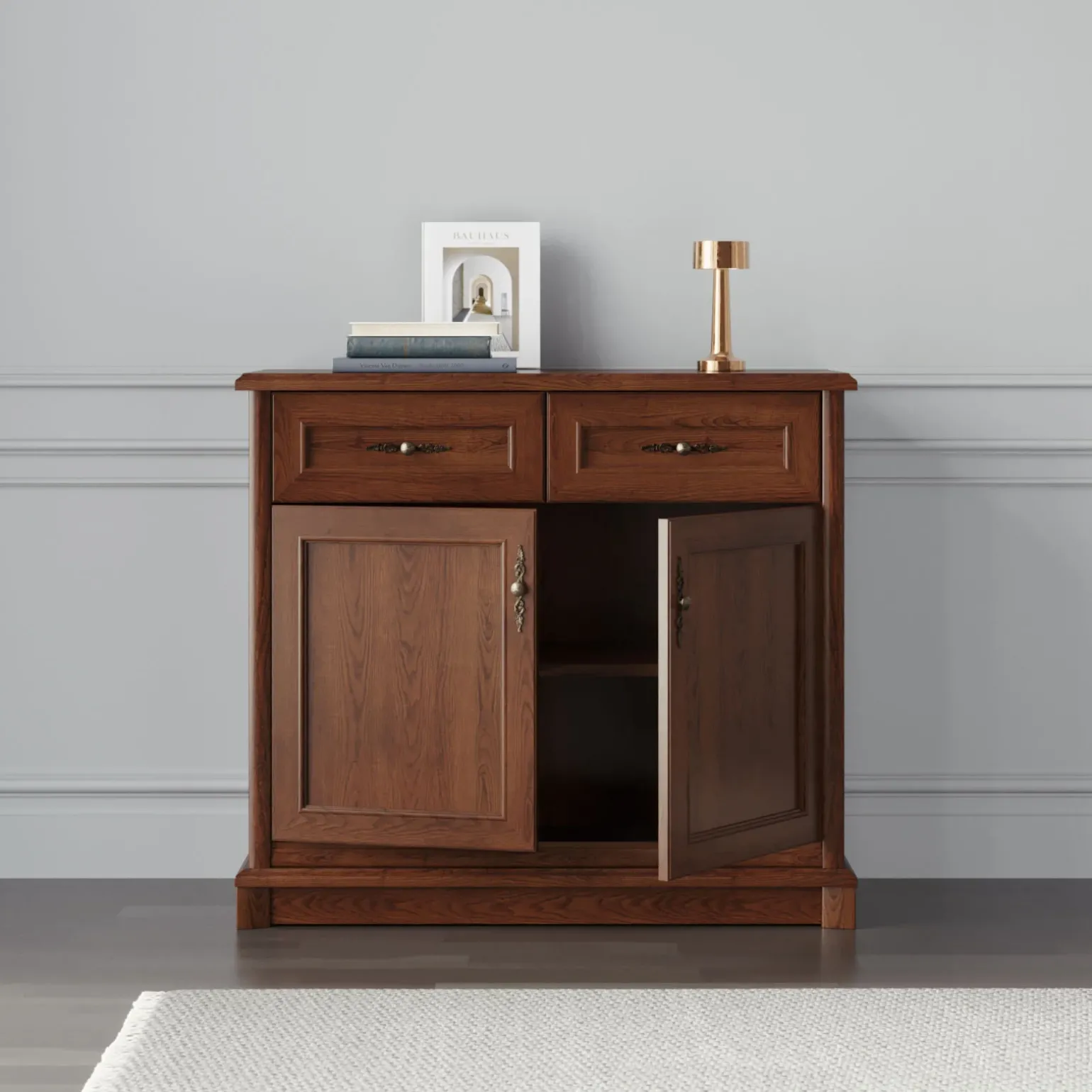 Credenza 101x90h cm 2 ante 2 cassetti arte povera noce Toscana