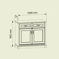 Credenza 101x90h cm 2 ante 2 cassetti arte povera noce Toscana