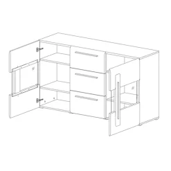 Credenza 180x103h cm 2 ante 3 cassetti  con vetrinetta moderna rovere nero Maiorca