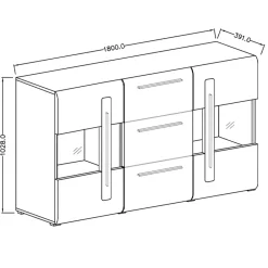Credenza 180x103h cm 2 ante 3 cassetti  con vetrinetta moderna rovere nero Maiorca