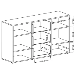Credenza 180x103h cm 2 ante 3 cassetti  con vetrinetta moderna rovere nero Maiorca