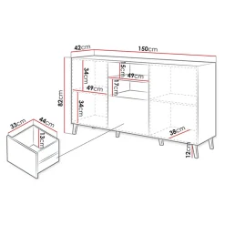 Credenza 150x82h cm 2 ante 1 cassetto moderna decorato nero lucido Placida