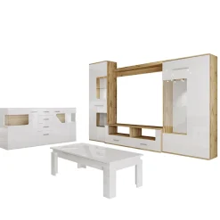Credenza 180x81h cm 2 ante 4 cassetti bianco lucido Biancaneve