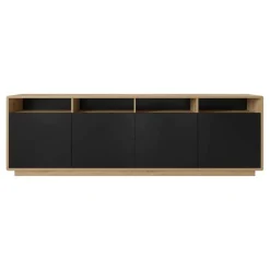 Credenza 238x75h cm 4 ante 4 vani a giorno moderna  nero opaco rovere Esmond