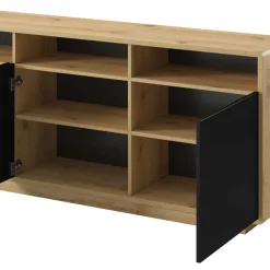 Credenza 238x75h cm 4 ante 4 vani a giorno moderna  nero opaco rovere Esmond