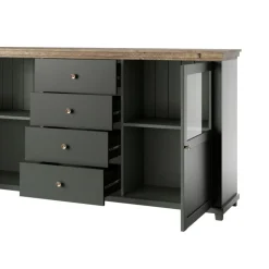Credenza 181x93h cm 2 ante con vetrinetta 4 cassetti verde quercia Texel