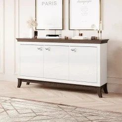 Credenza 160x92h cm 3 ante moderna bianco lucido rovere scuro Umag