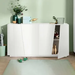 Credenza 159x86h cm 4 ante moderna bianco lucido Candia Gihome®