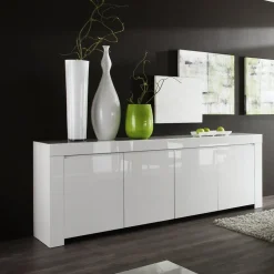 Credenza 210x82h cm 4 ante moderna bianco lucido Essential
