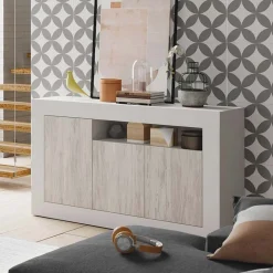 Credenza 144x87h cm 3 ante moderna soggiorno bianco artico Atene