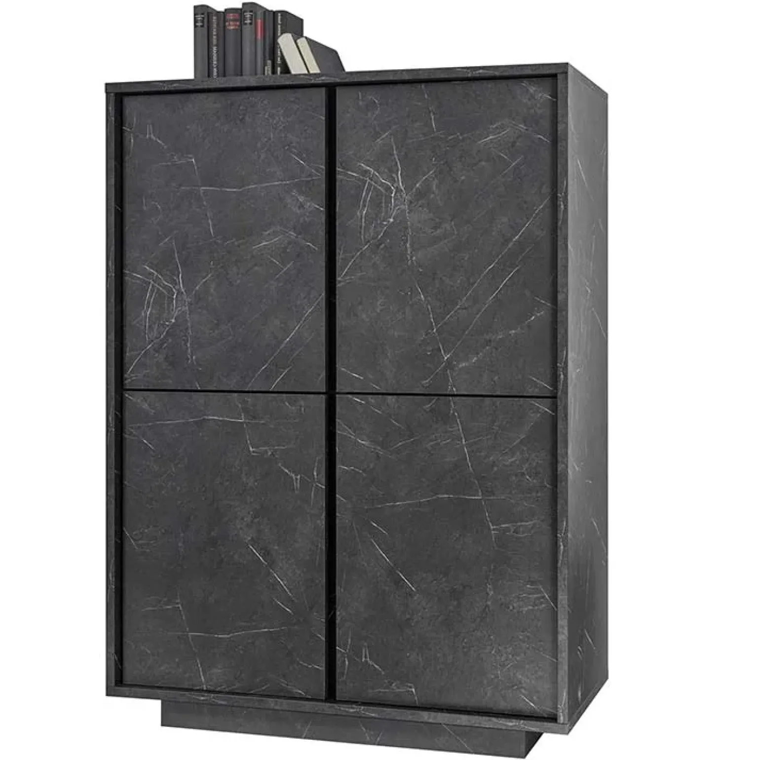 Credenza 92x145h cm alta 4 ante moderna effetto marmo nero Viking