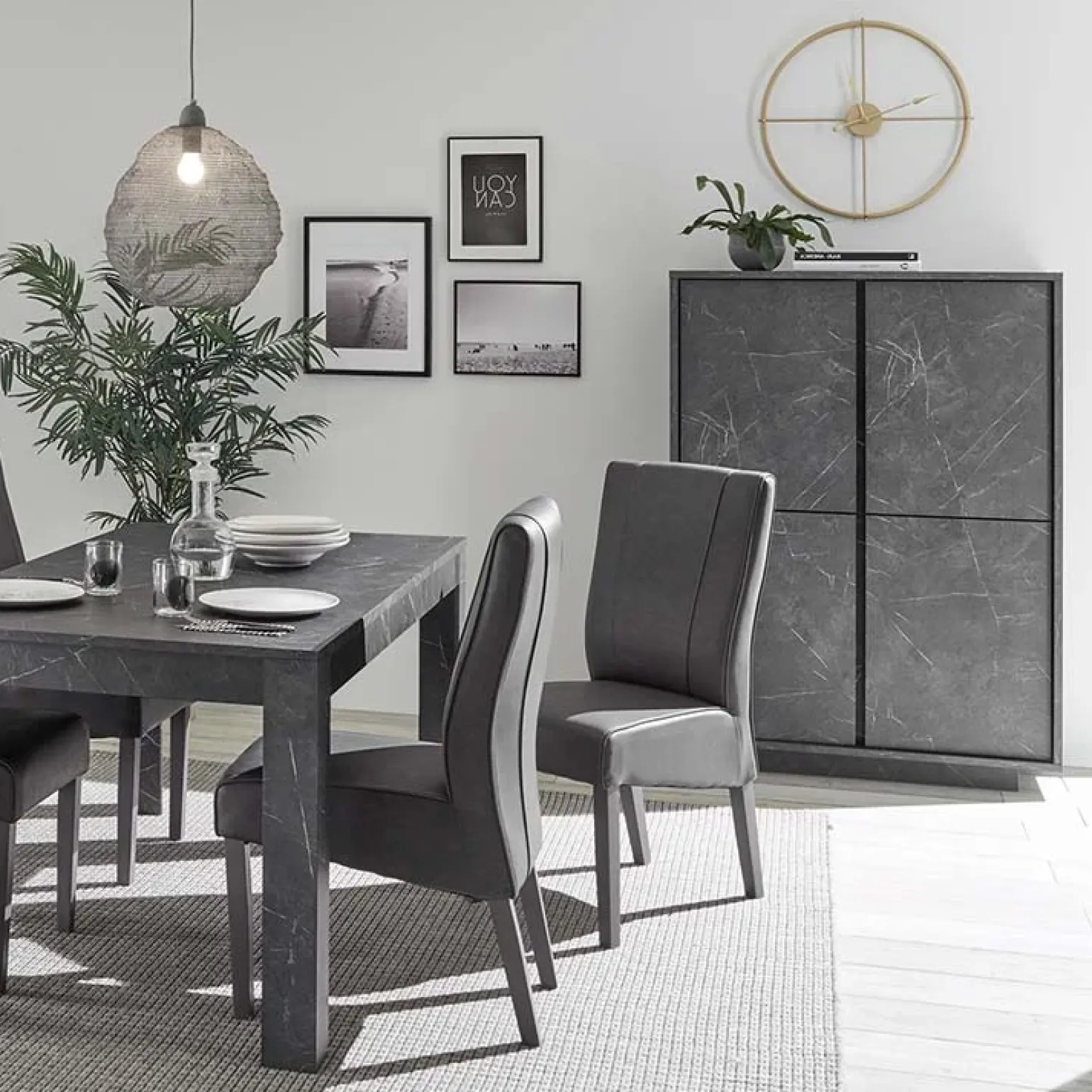 Credenza 92x145h cm alta 4 ante moderna effetto marmo nero Viking
