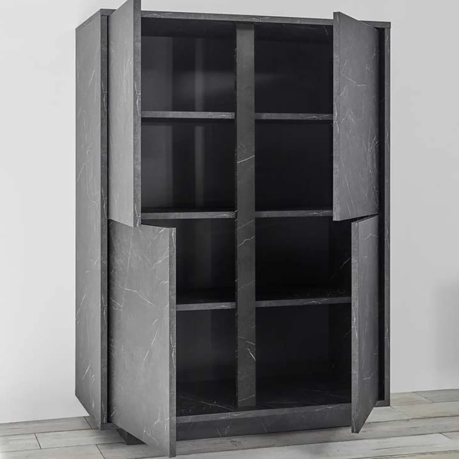 Credenza 92x145h cm alta 4 ante moderna effetto marmo nero Viking
