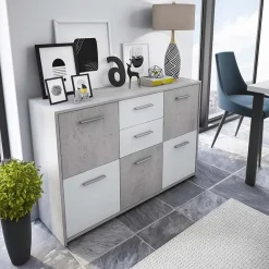 Credenza 114x78h cm moderna bianco opaco cemento Durban