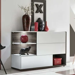 Credenza 120x77h cm moderna rovere scuro bianco lucido Oviedo Gihome®